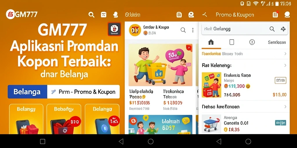 Tampilan antarmuka GM777 dengan variasi promo dan kupon belanja.