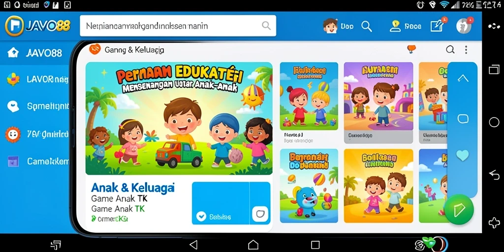 Tampilan antarmuka <strong>JAVO88</strong> yang ramah anak dengan berbagai permainan edukatif.