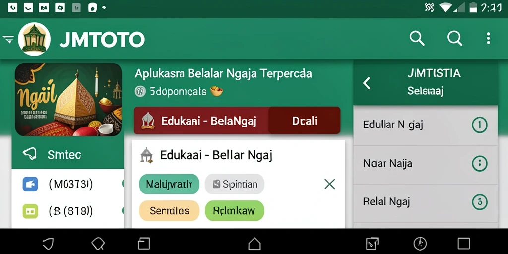 Tampilan antarmuka JMTOTO yang interaktif untuk belajar ngaji.