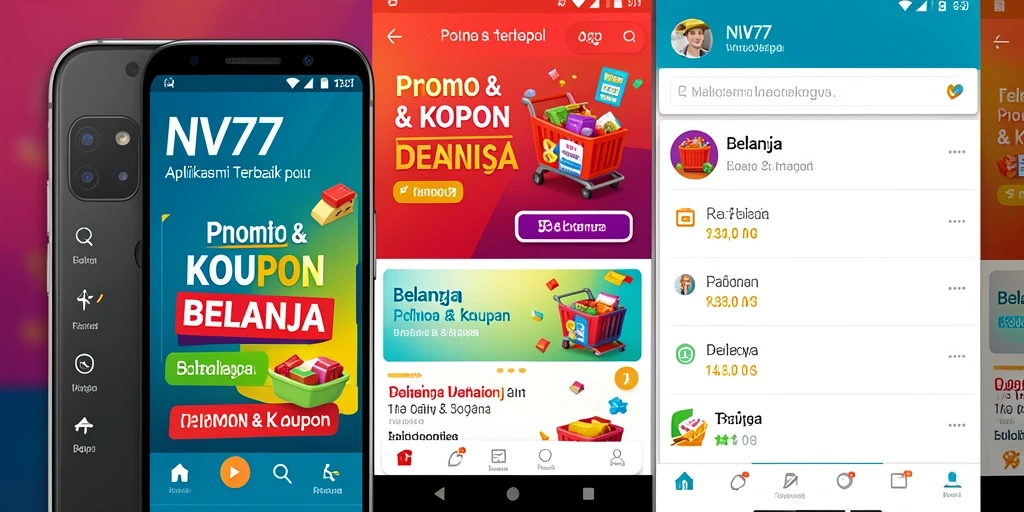 Antarmuka NV77 dengan berbagai kupon dan promo menarik.